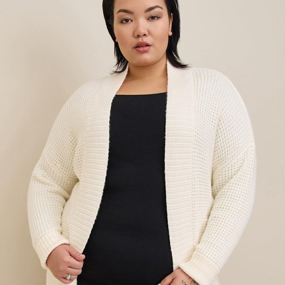 Torrid - Waffle Cardigan Sweater in Ivory - Picture 10 of 13